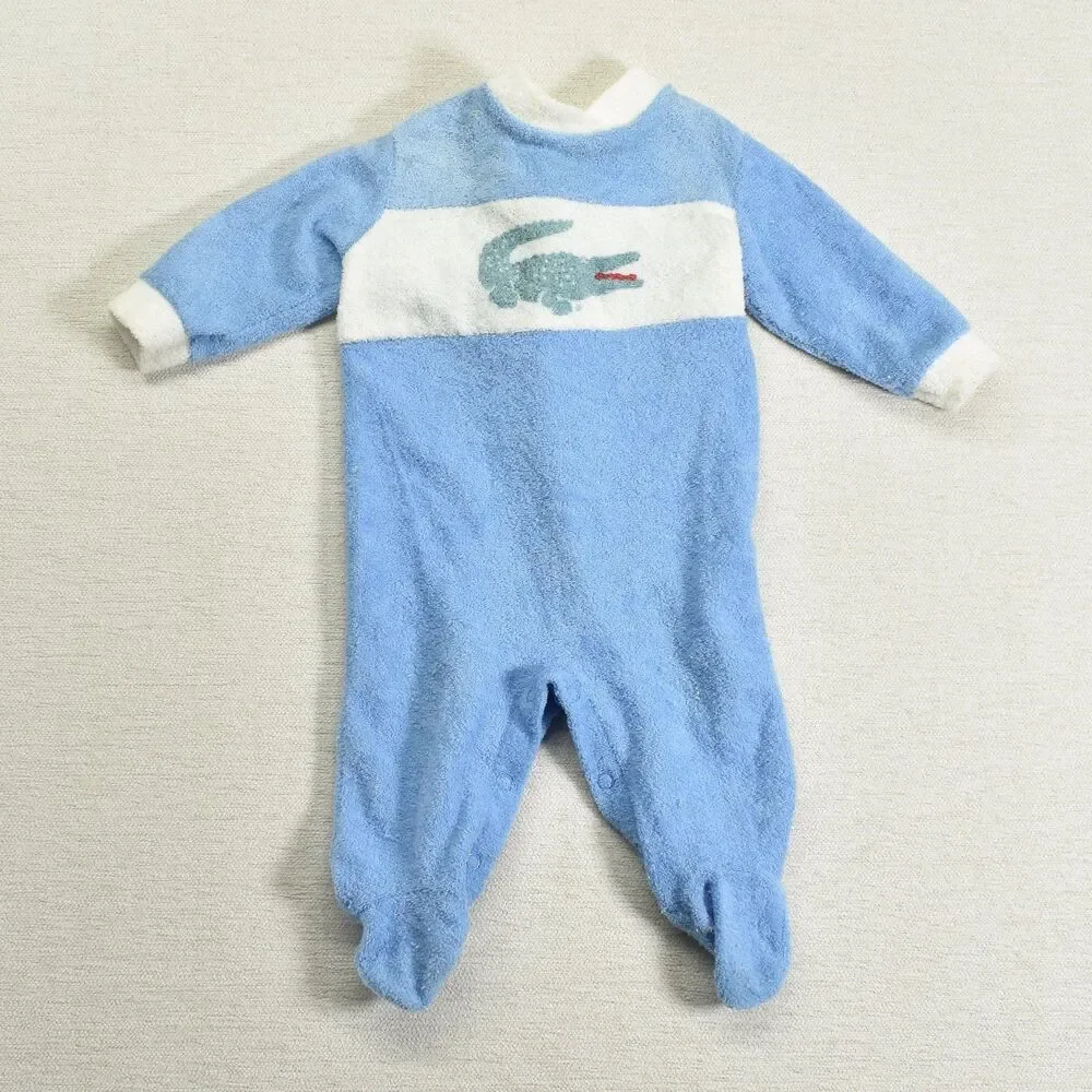 VTG 80s IZOD Lacoste Baby Blue Terrycloth Footed Sleeper M 12-18 lbs Long Sleeve